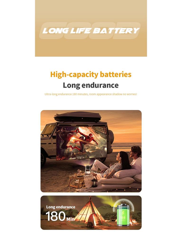 K2 Портативный 4K WiFi HD Android Мини-проектор для улицы со встроенным аккумулятором