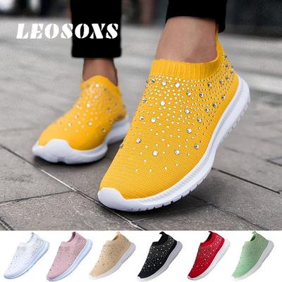 2025 женские повседневные кроссовки-носки с блестящими кристаллами, легкие сетчатые дышащие туфли
