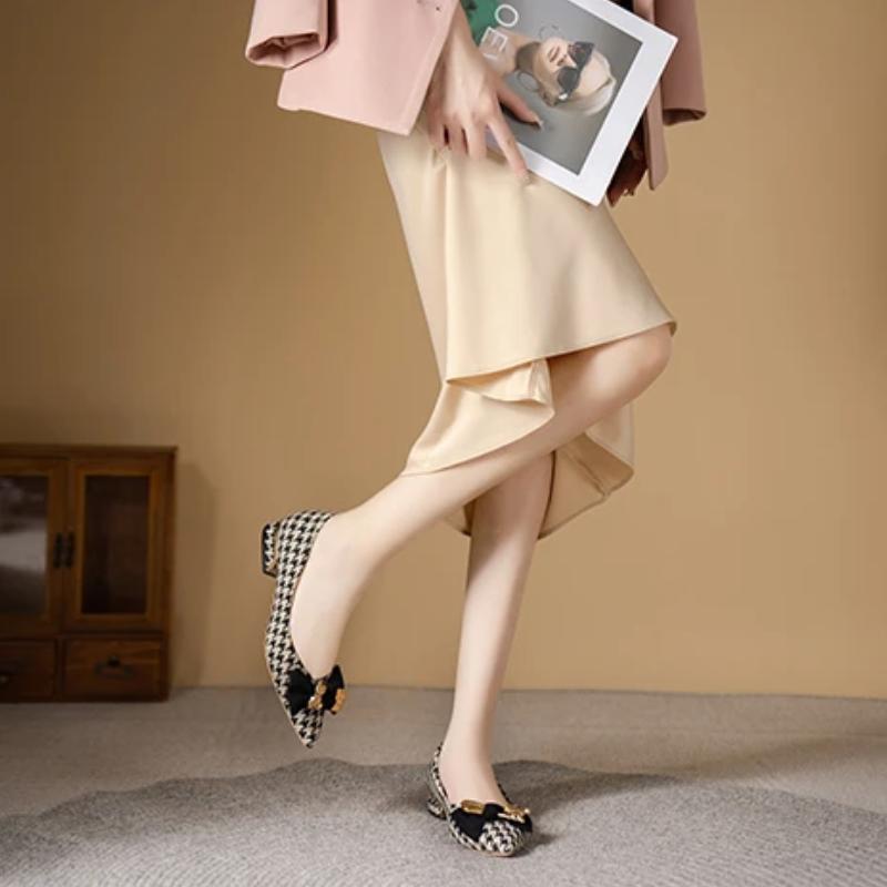 Shoes for Women New Slip On Women's Flats Autumn Pointed Toe Mixed Colors Houndstooth Butterfly-knot Shallow Mouth Shoes