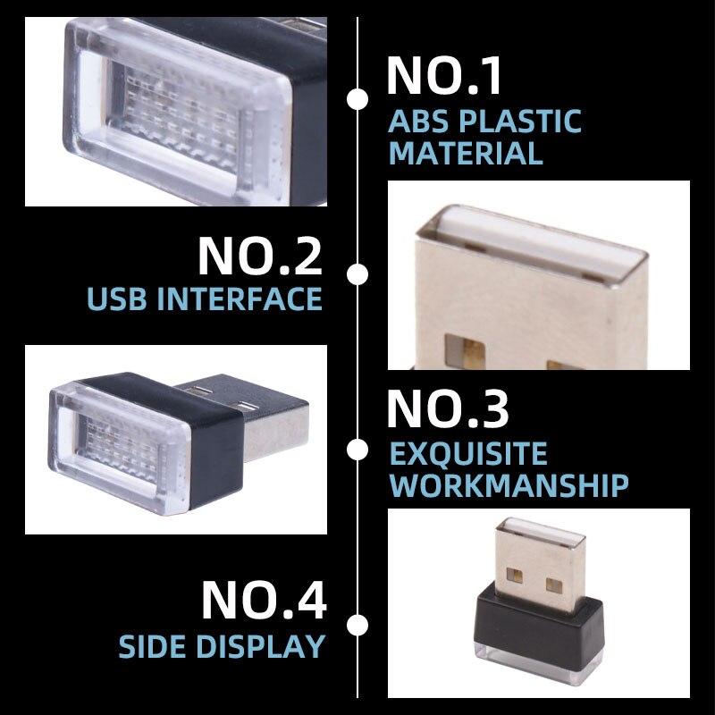 4x Автомобильные мини USB светодиодные атмосферные огни Декоративная лампа Синий и красный Фиолетовый Белый Внутренний Светильник Портативный ПК Plug