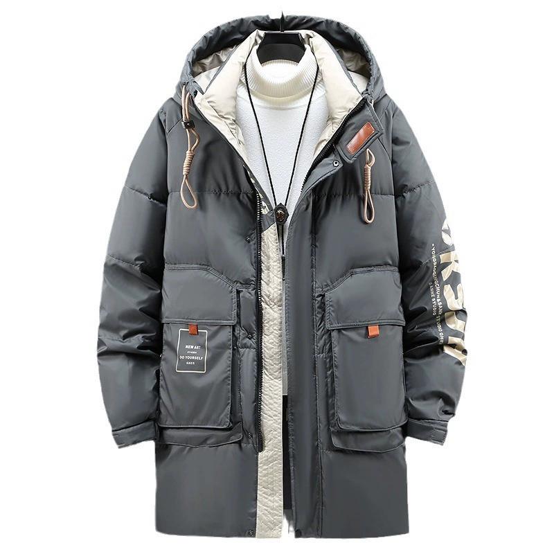 Autumn Winter Fashion Men's Plus Fleece Hooded Jacket Jacket Plus Fleece Warm and Cold-proof Men's Padded Jacket