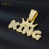 Hip Hop Crown with KING Letter Pendant Necklace For Men Crystal Cuban Chain Iced Out Bling Hiphop Necklaces Rock Biker Jewelry