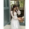 2024 Vestidos De Mujer, шикарное корейское платье, женская туника с квадратным воротником и пышными рукавами, осенний халат, винтажное кружевное лоскутное платье макси