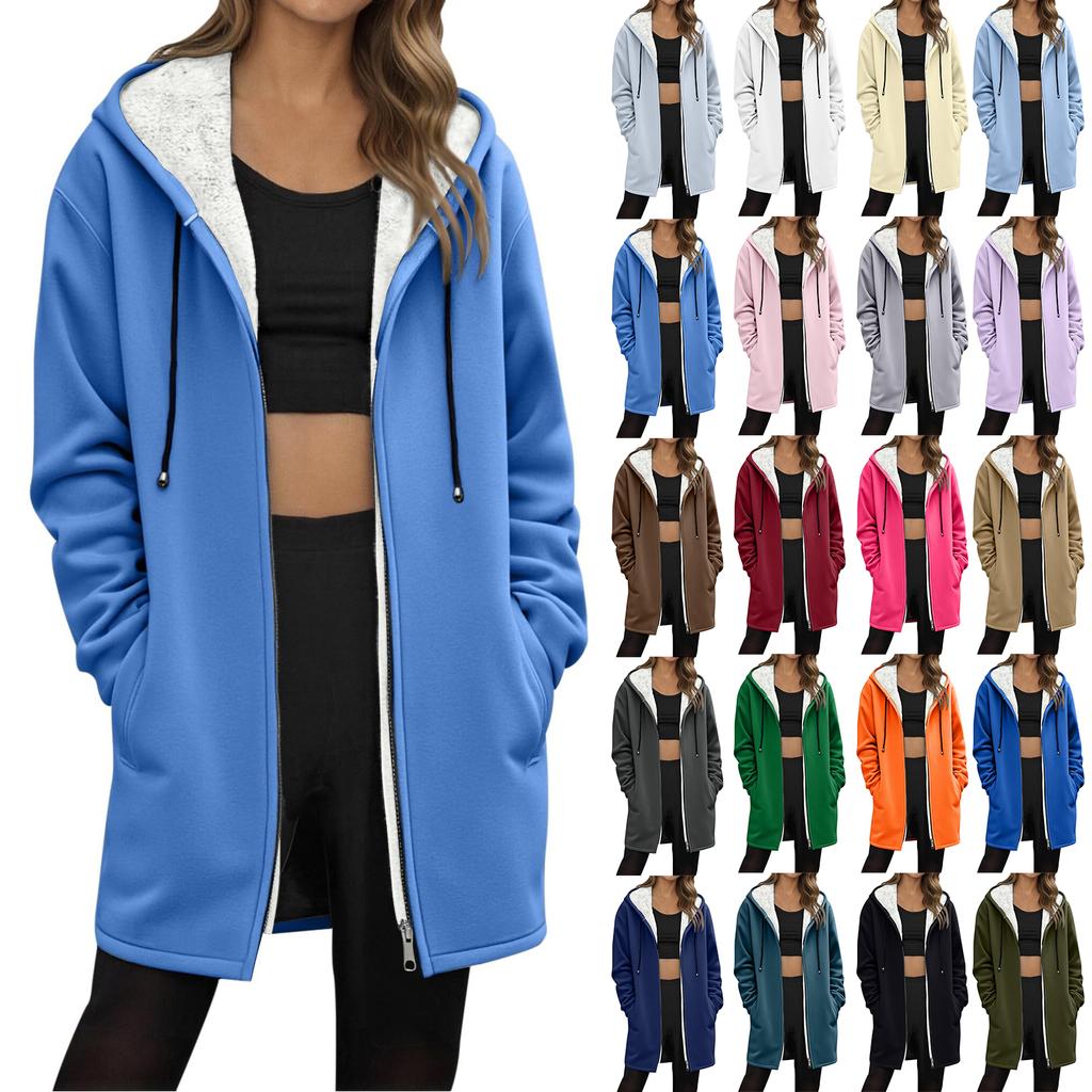 Женский модный свободный кардиган на молнии с флисовым капюшоном