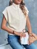 Women's Half Zip Cropped Knit Top Cap Sleeve Lightweight Oversized Sweater Vest