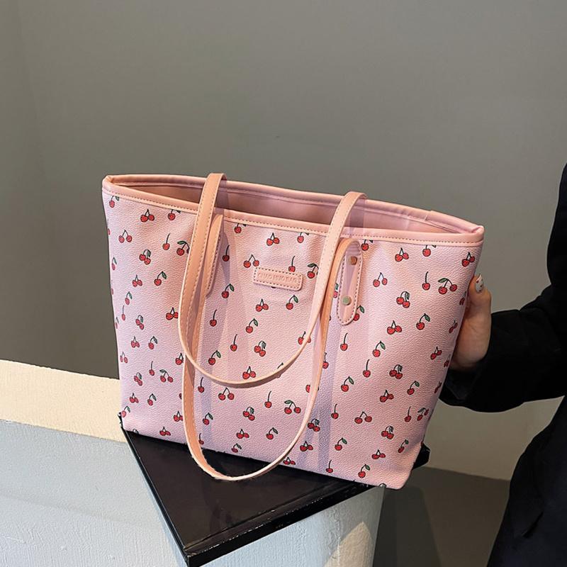 Cute and Sweet Cherry Print Tote Bag Niche Fashion Large Capacity Versatile Shoulder Bag For Women Travel Handbag Purse CLE