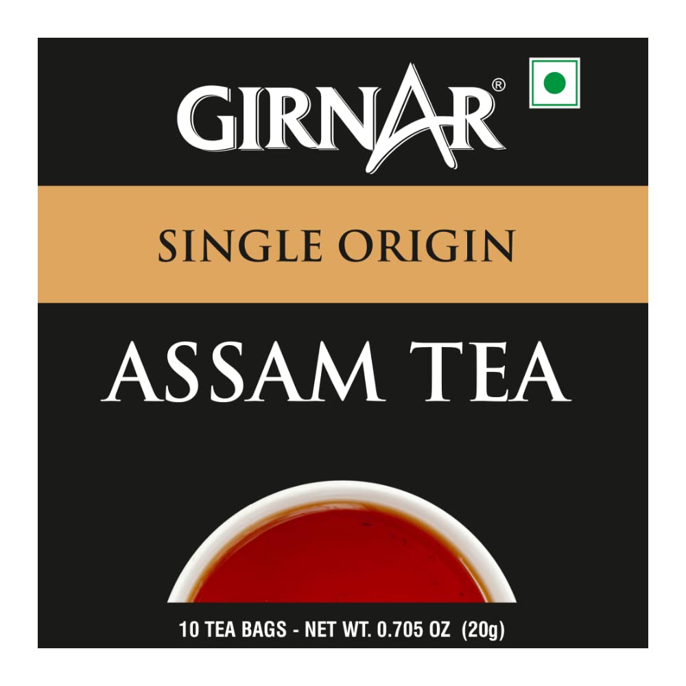 Girnar Assam Tea Черный чай одного происхождения в пакетиках с насыщенным ароматом, натуральным вкусом, индивидуально упакованных в фольгу, 10 штук