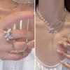 Women Necklace Multi-layers Faux Pearls Link Chain Splicing Rhinestone Butterflies Tassels Clavicle Necklace Finger Ring Fashion Jewelry