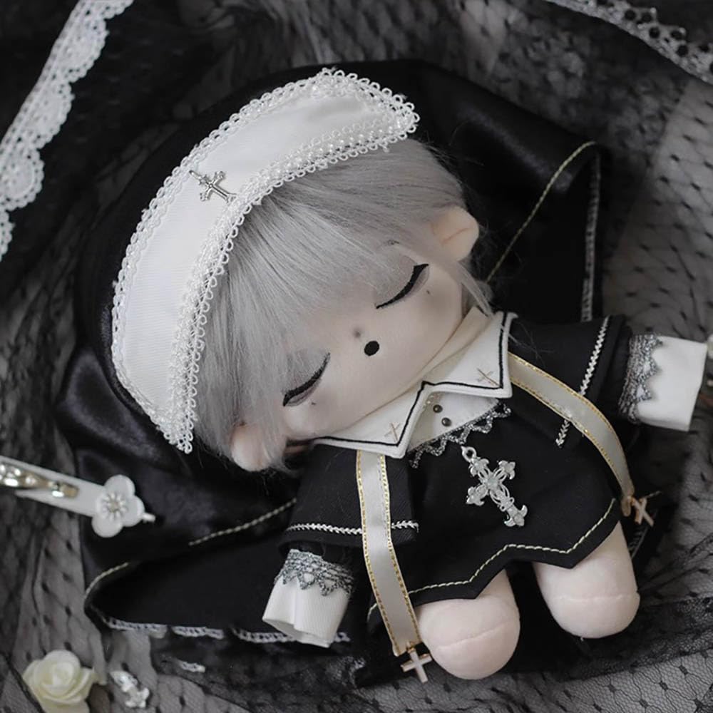 Niannyyhouse Hooded Tuxedo Cloak Dark Nun Suit 20cm Plush Clothes Cotton Doll Accessories Dress-Up