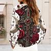 Women Plus Size V Neck Half Zip Long Sleeve Gothic Castle Raven Rose Printed Sweatshirt