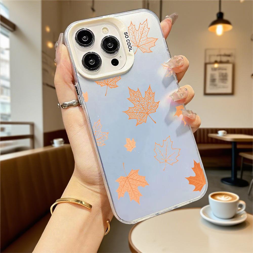 Изящный чехол с оранжевыми осенними листьями для iPhone 16 15 14 13 12 11 Pro Max/Mini, противоударный, устойчивый к царапинам, премиальная жесткая крышка