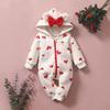 Strawberry Hooded Romper with Bow for Babies 0-2 Years - Zippered Autumn/Winter Crawling Sweater