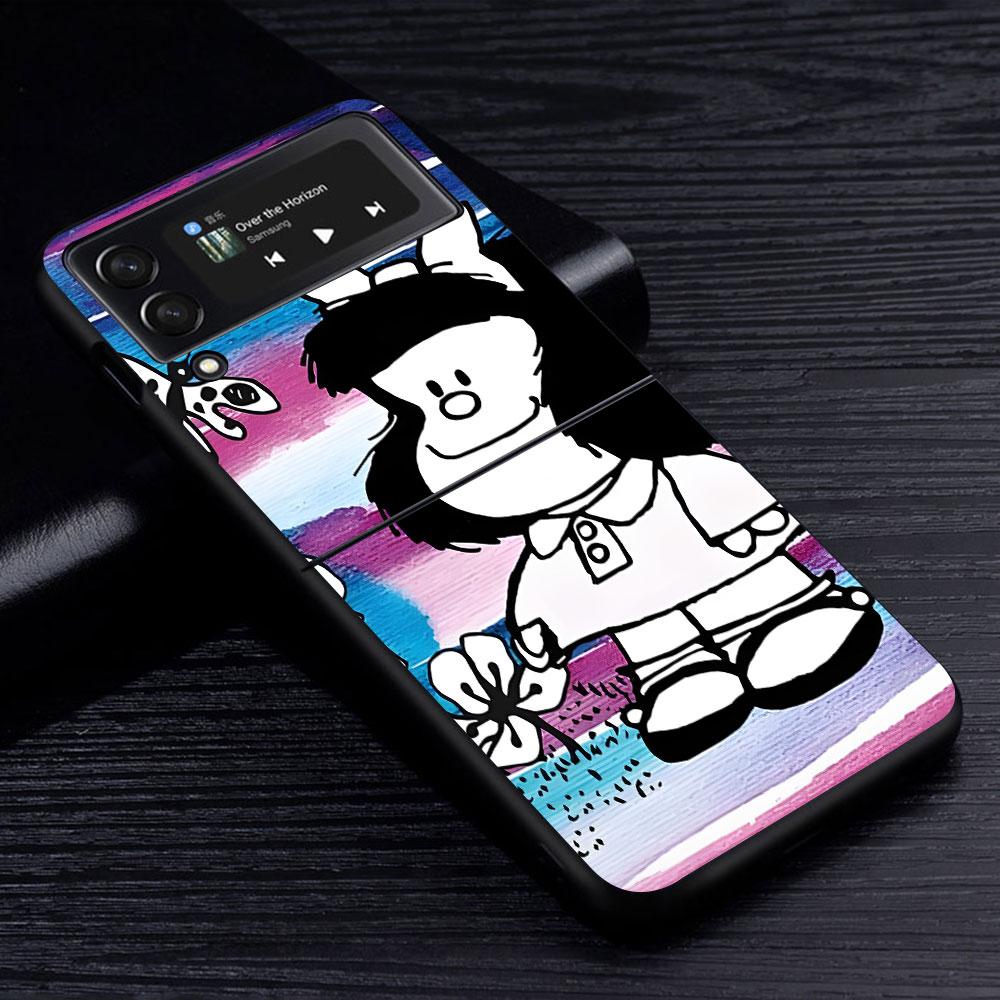 Cartoon Cute Mafalda Case for Samsung Galaxy Z Flip4 Flip3 5G PC Hard Cell Phone Shell Z Flip 4 3 Black Zflip4 Zflip3 Cover