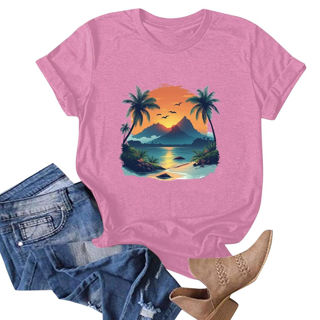 Женская футболка с коротким рукавом и гавайским цветочным принтом