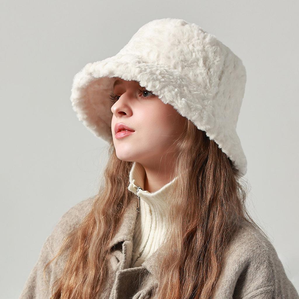 Winter Solid Color Plush Bucket Hat