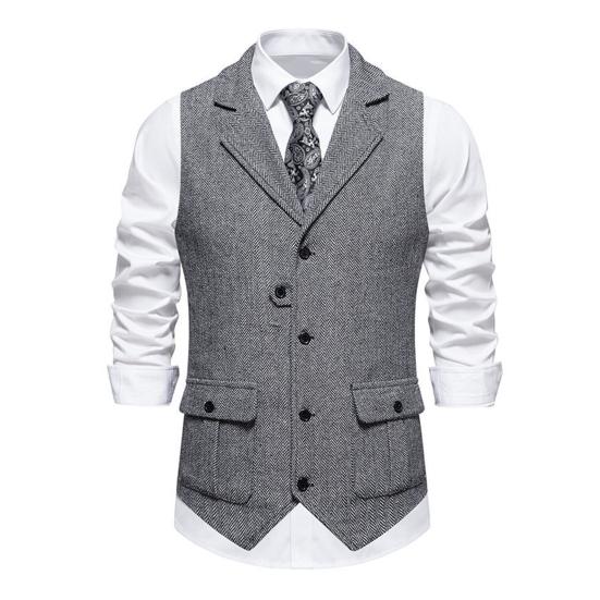 Мужской жилет с лацканами, без рукавов, однобортный, приталенный жилет с карманами с клапанами, однотонный деловой жилет, пальто