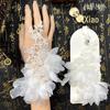 Bridal Lolita Lace Wedding Gloves with Floral Design and Hollow Diamond Accents