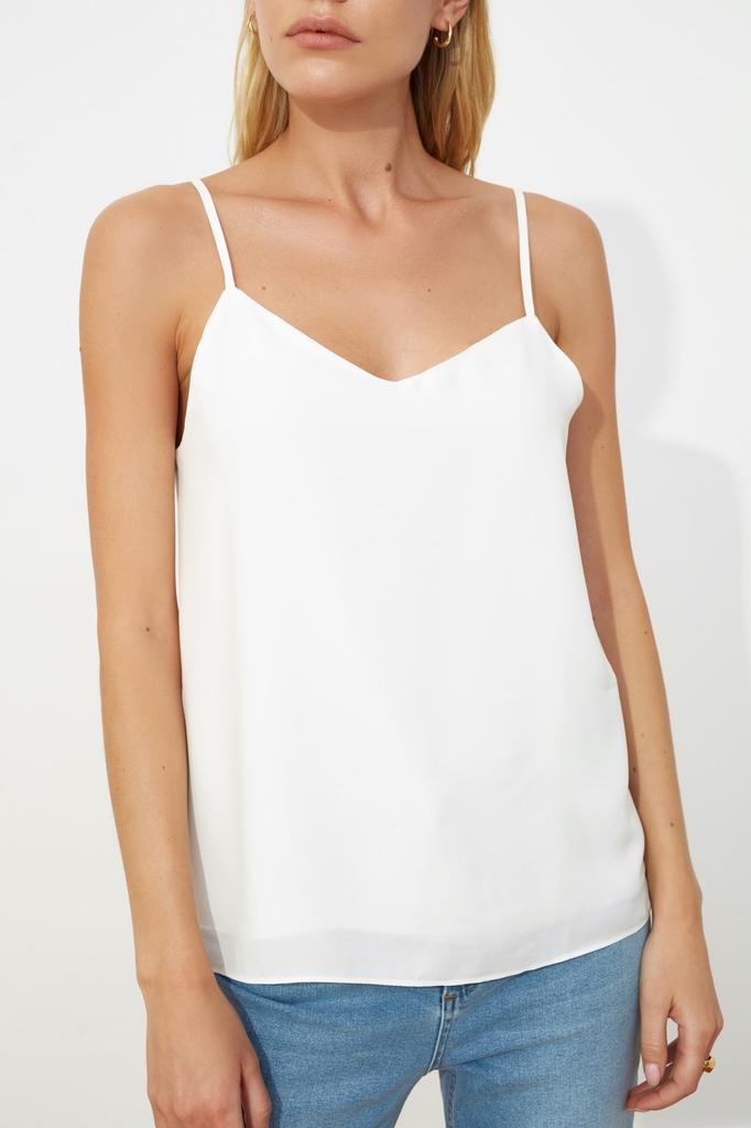 Women's Fashion New Blouse Black Basic Strap Woven Blouse