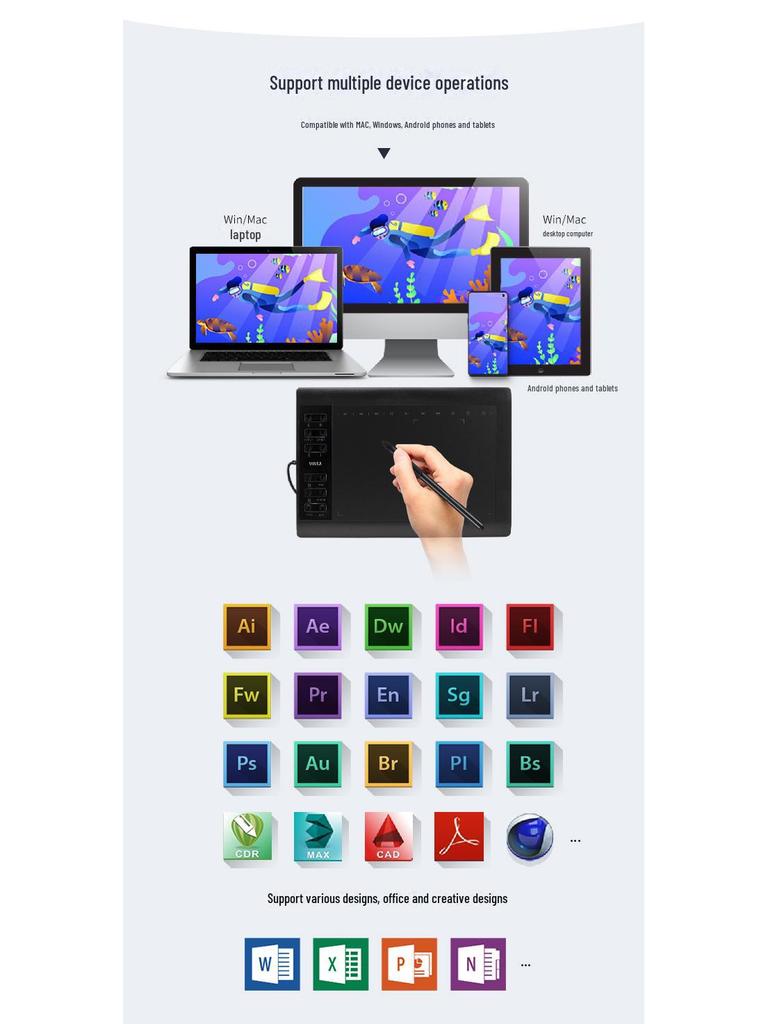 Цифровой графический планшет VINSA Wencai 1060Plus с поддержкой Android