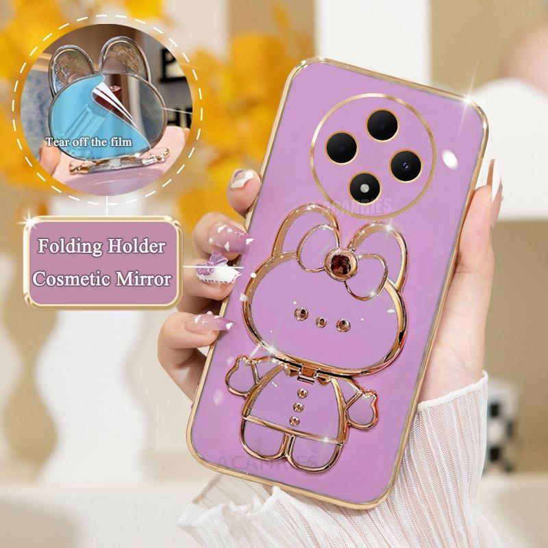 Reno12f Роскошный чехол-держатель для зеркала с покрытием для Oppo Reno12 F Fs 4g 5g Reno 10 12 Pro 5 6 Lite A38 A58 A78 Силиконовый чехол-подставка