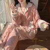 Women's Coral Fleece Pajamas Women's Thickened Plush Home Clothes Set Cute Girls Home Clothes Autumn and Winter Pajamas Set