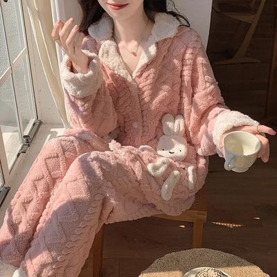 Женская пижама из кораллового флиса, женский утепленный плюшевый комплект домашней одежды, милая домашняя одежда для девочек, осенне-зимний комплект пижам