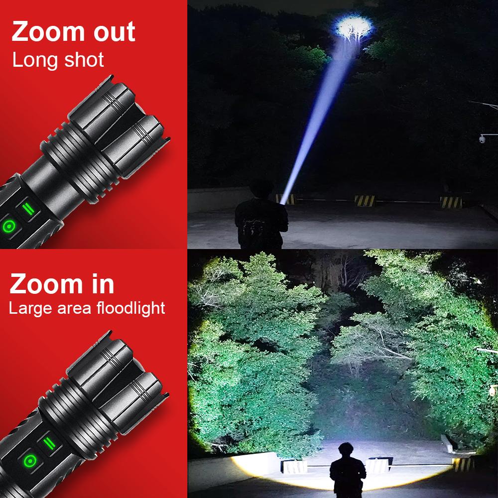 80W LED Rechargeable LED Flashlights White Laser Lamp Beads Long Range 1500m High Power LED Flashlight Lantern Camping Torch
