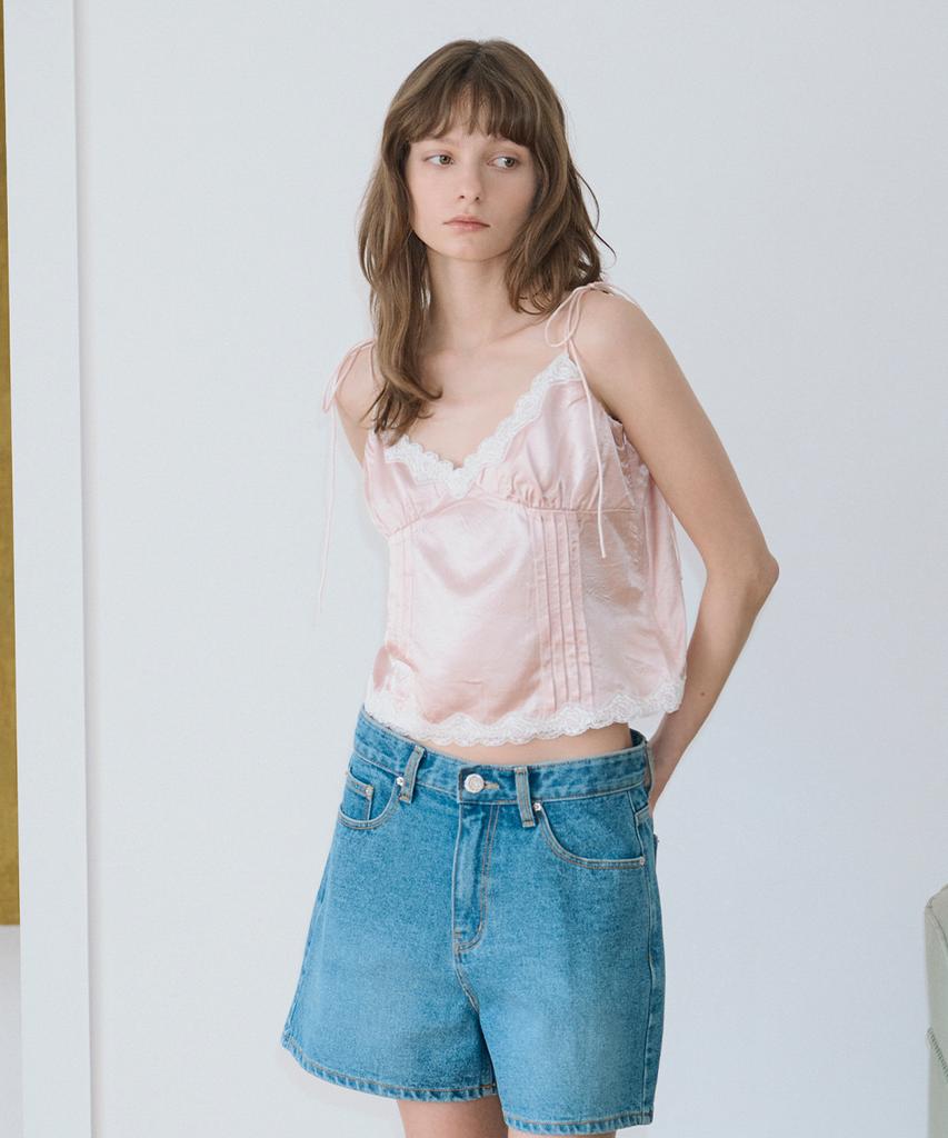 SINOON Satin Lace Sleeveless Blouse (Pink)
