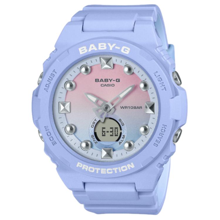 Casio Часы с кварцевым механизмом и ремешком из смолы Женские часы Розовый циферблат BGA-320-2A1