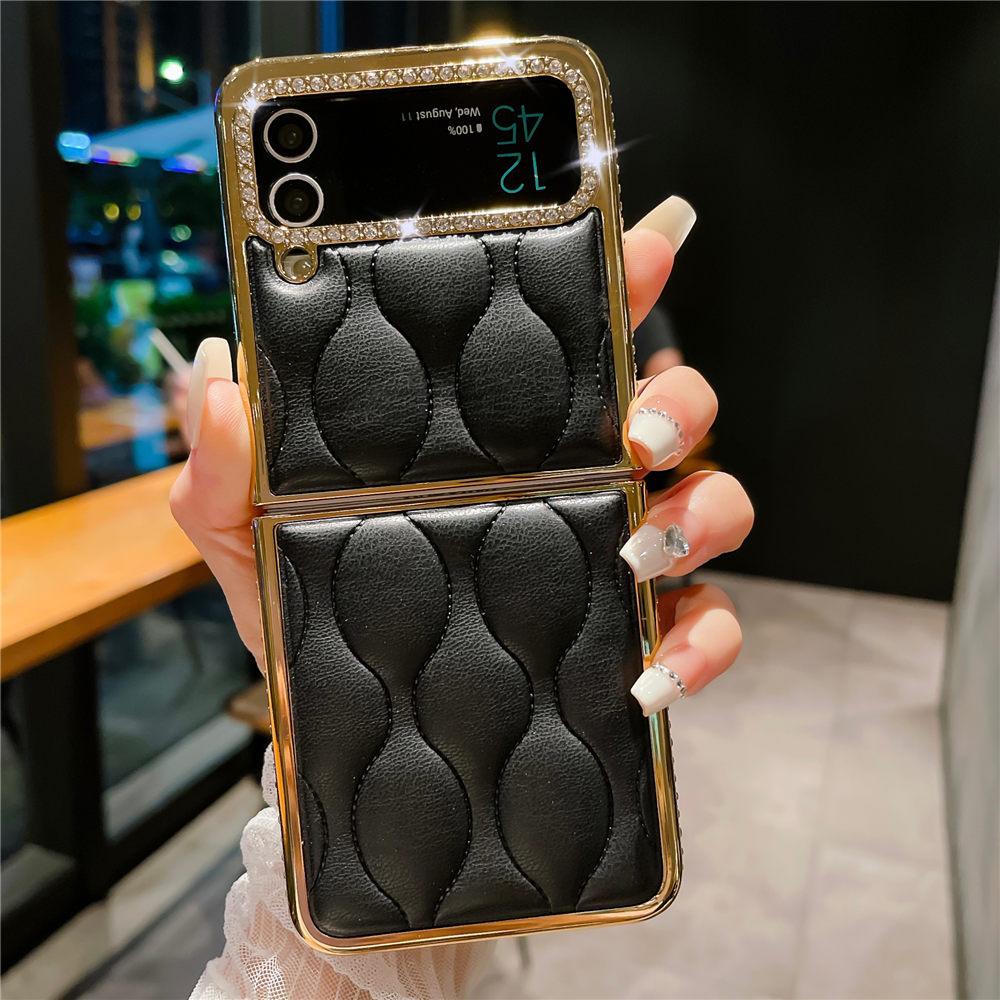 Роскошный чехол из кожи с бриллиантами и золотым покрытием для Samsung Z Flip 6 Flip 5 Flip 4 3 Противоударный чехол-книжка для телефона Coque