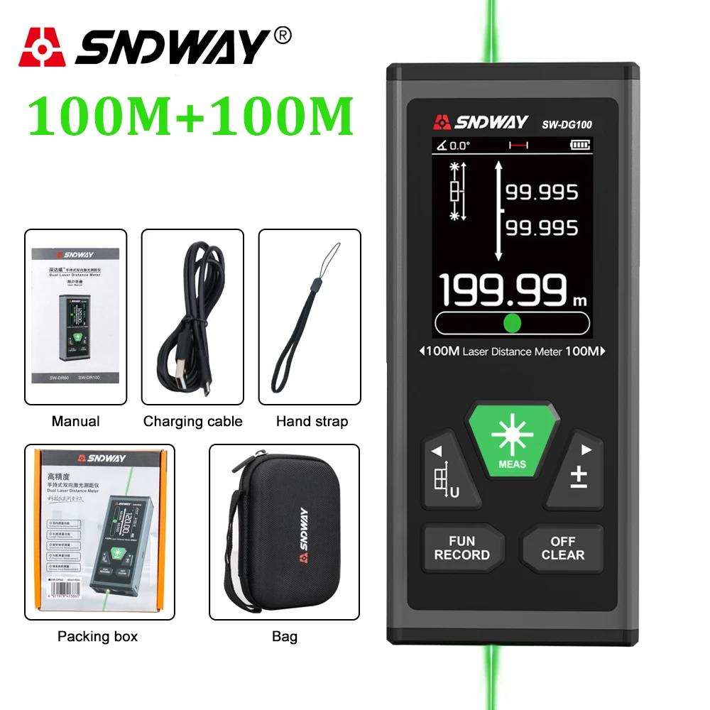 SNDWAY SW-DG60 DG100 2 Way Laser Measure Meter Rangefinder Green Laser Distance Meter Mini Digital Range Finder 60M 100M
