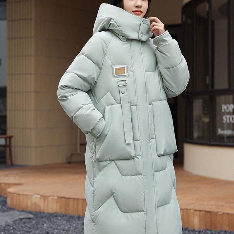 Winter Women Long Parka Coat Hooded Detachable Thicken Loose Zipper Pockets Warm Snow Wear Female Padded Jacket