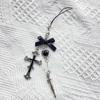 Phone Charm Strap Keychain Kawaii-Cute Keychain Lanyard String Black Cross-Bow Beaded Chain Lanyard Y2K for Women Girl