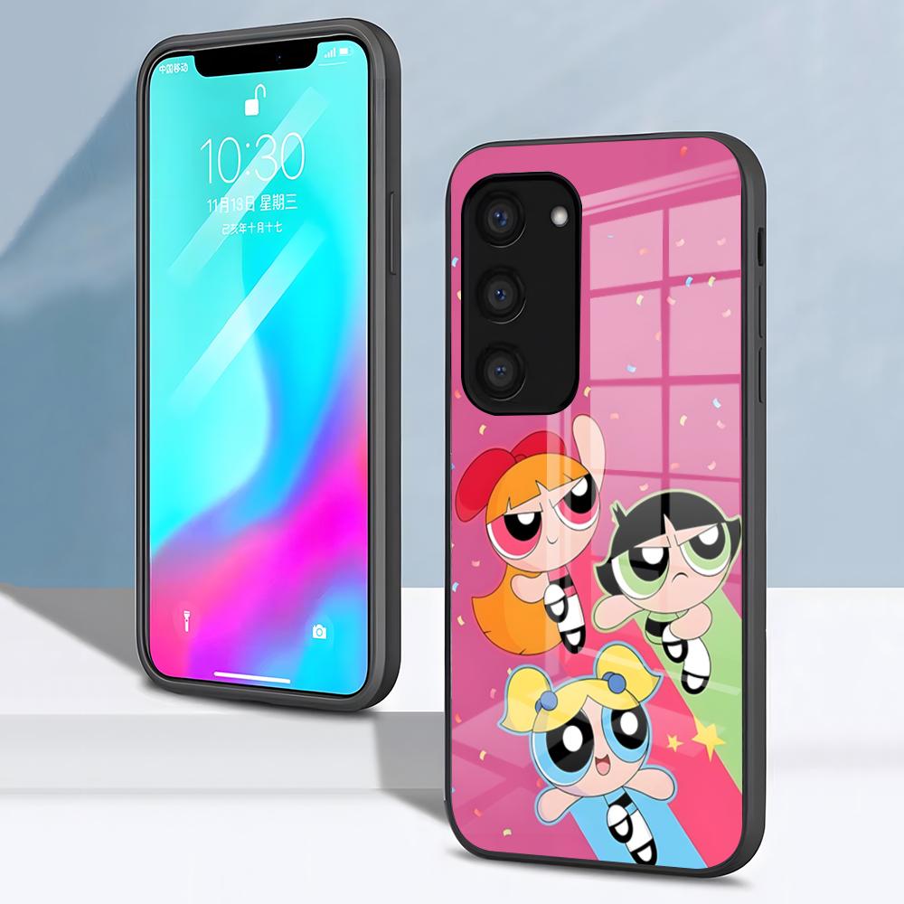 Чехол для телефона P-Суперкрошки Милый для Samsung S26 S25 S24 FE S23 S22 S21 Plus S20 Ultra Note20Ultra Черная стеклянная крышка