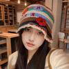 Warm and Cold Hat Versatile Wool Hat Winter Big Head Circumference Women's Face Small Colorful Striped Fisherman Hat Small Flower Pile Hat
