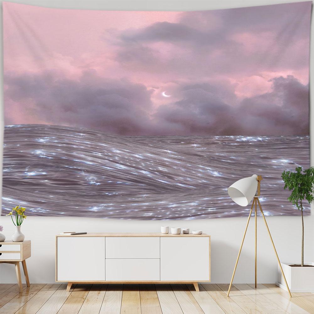 Beach Starry Tapestry Home Decor Living Room Natural Moon Sea Landscape Tapestry Fabric Hippie Wall Hanging Tapestry Tapiz