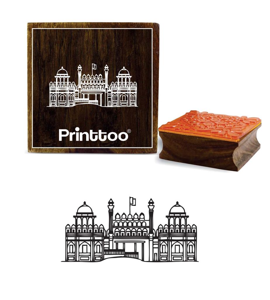 Printtoo Red Fort Pattern Деревянный квадратный резиновый штамп Ремесленный текстильный лом-booking-2 x 2