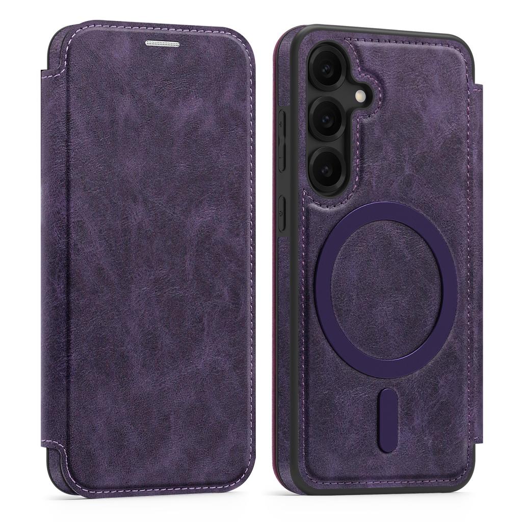 Для Samsung Galaxy S25 Магнитный чехол с RFID-блокировкой и держателем для карт, Кожаная крышка для телефона