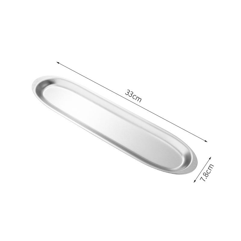 Утолщенный поднос для хранения продуктов из нержавеющей стали, овальные сервировочные тарелки, длинные говяжьи шарики, презентационные блюда для барбекю, кухонные принадлежности