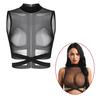 Womens Sexy Sleeveless Sheer Mesh Tank Tops See-through Criss Cross Tees Crop Top Clubwear