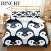 Cartoon Penguin Duvet Cover Collection For Boys Girl Animated Antarctic Animal Polyester Quilt Cover White Black King Queen Size