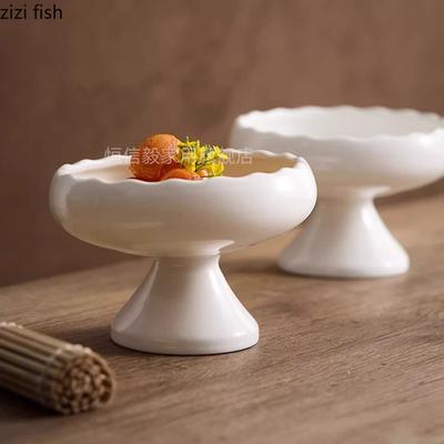Чисто белая керамическая миска на высоких ножках, миска для закусок, миска для десерта, миски для пудинга, ресторанная молекулярная кухня, специальная столовая посуда