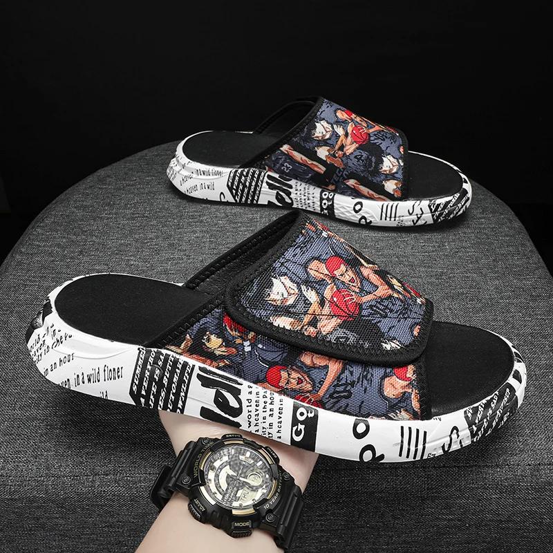 Модные летние молодежные тапочки для мужчин, уникальный дизайн, высококачественные тапочки, нескользящие наружные шлепанцы, сандалии с толстым носком