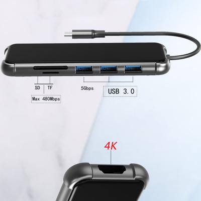 Металлический тип C к HDMI-совместимому адаптеру 4K 6-в-1 с высокоскоростным интерфейсом Type-c для док-станции