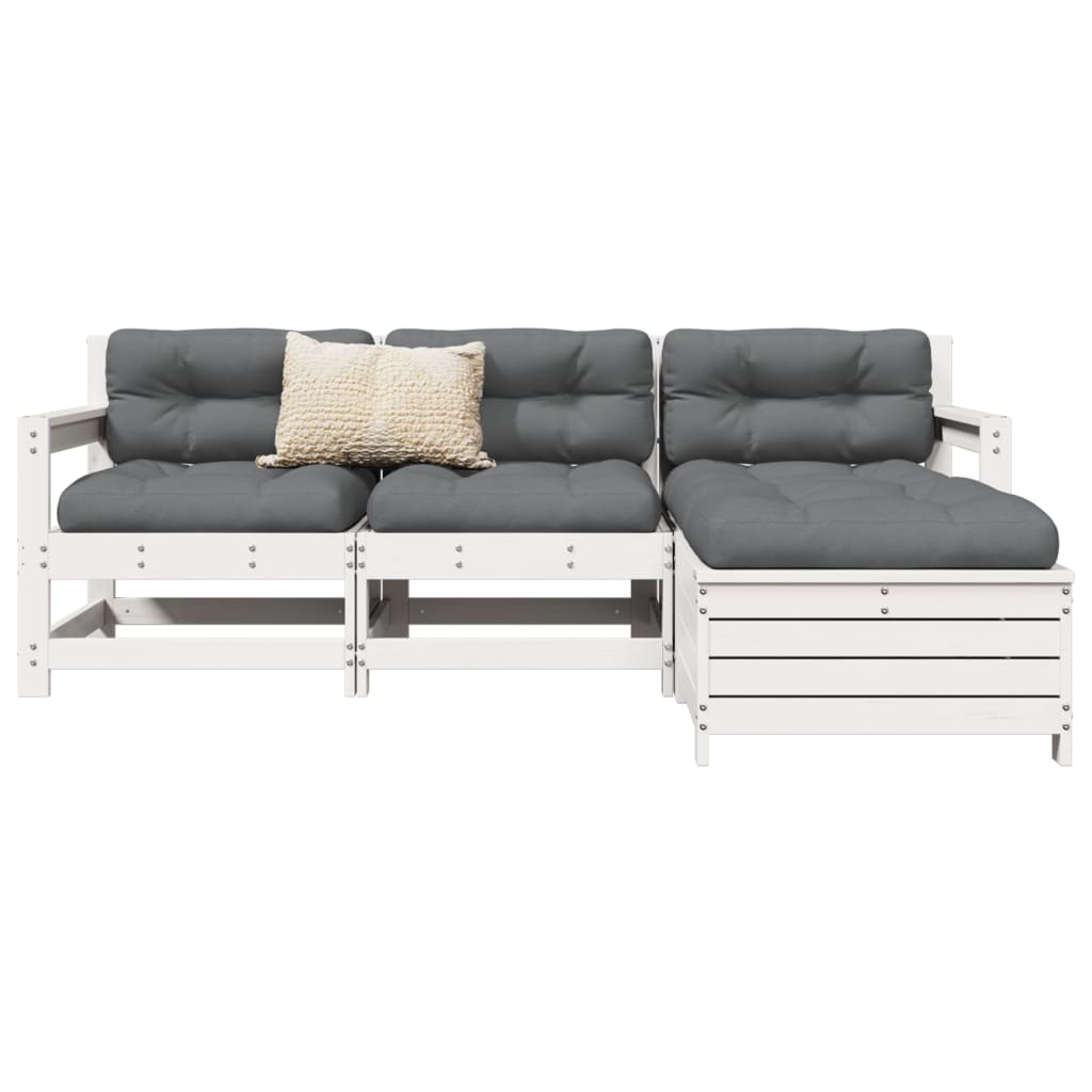 4 Piece Garden Sofa Set White Solid Pine Wood