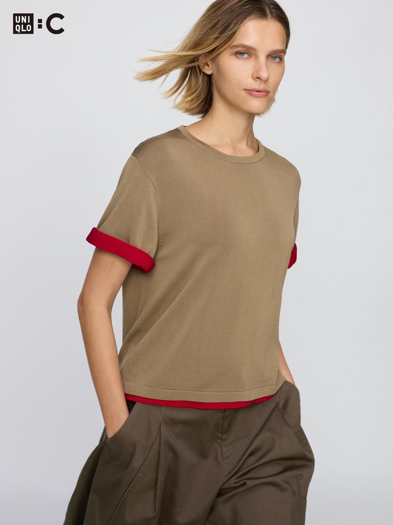 Uniqlo Японская Коробчатая Вязаная Футболка Моющаяся