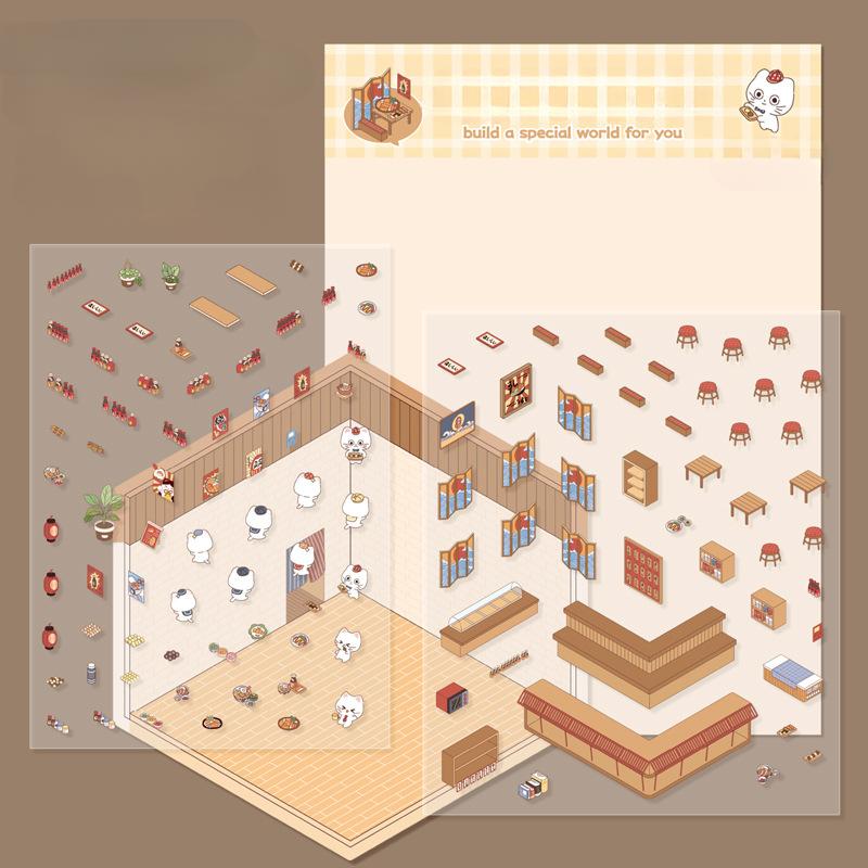 Diy House Landscape Stickers Cute Bubble Food Car Cabin Scene Sticker Festival Gift for Adult Kid Children Student