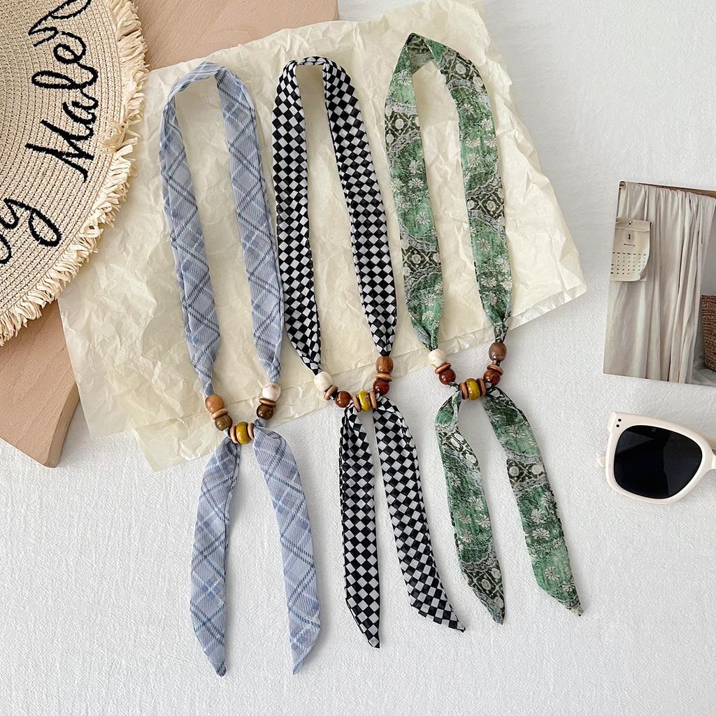 New Korean Version Versatile Polka Dot Beaded Narrow Silk Scarf Women's Summer Decoration Long Scarf Adjustable Fashion Accessories