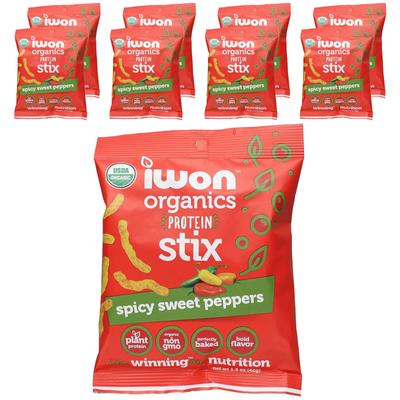 IWON Organics, Organics Protein Stix, Spicy Sweet Pepper, 8 Bags, 42 G (1.5 Oz) Each