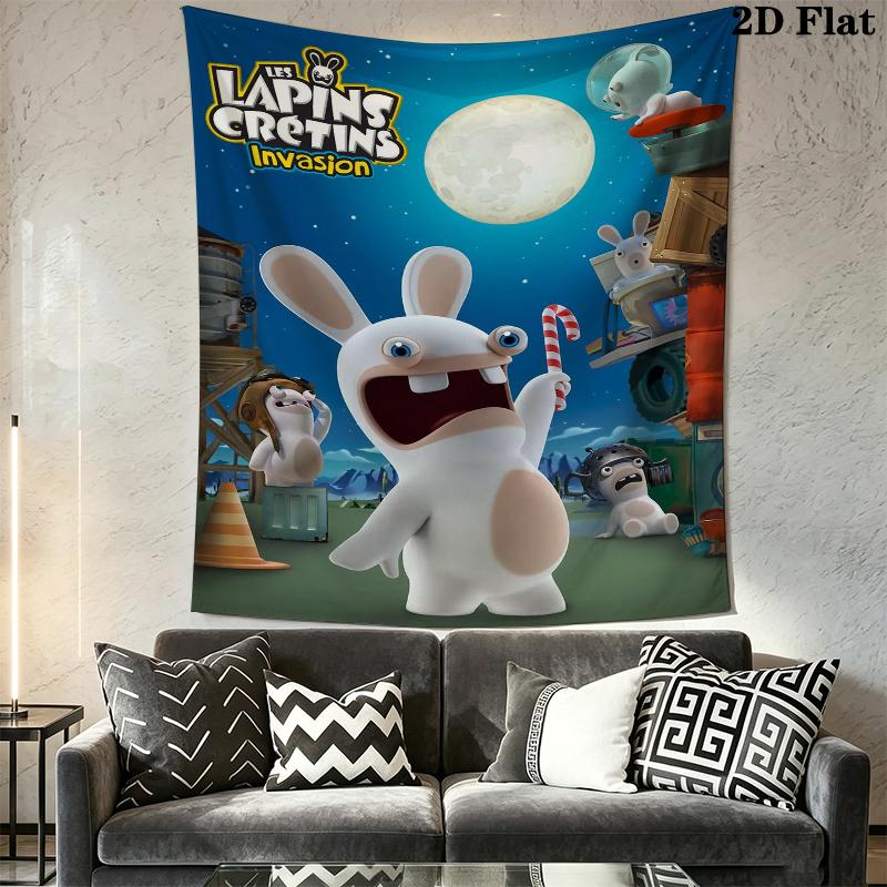 Raving Rabbids Wall Tapestry Aesthetic Wall Hanging Printed Fabric Blanket Decorative Tapestries for Bedroom Living Room Home Decor